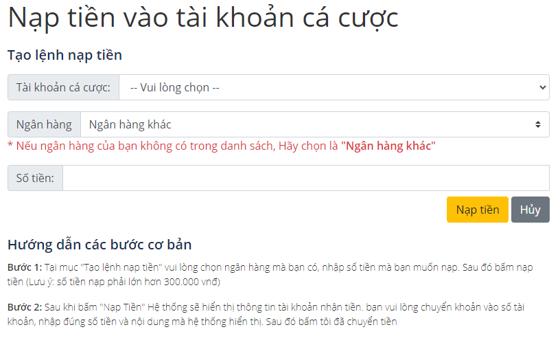 Nạp tiền vào tài khoản Bong88