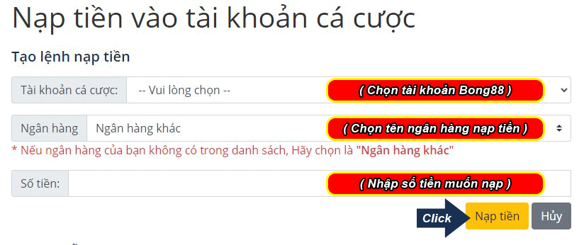 Tạo lệnh nạp tiền Bong88