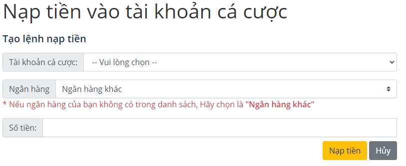 Nạp tiền vào tài khoản